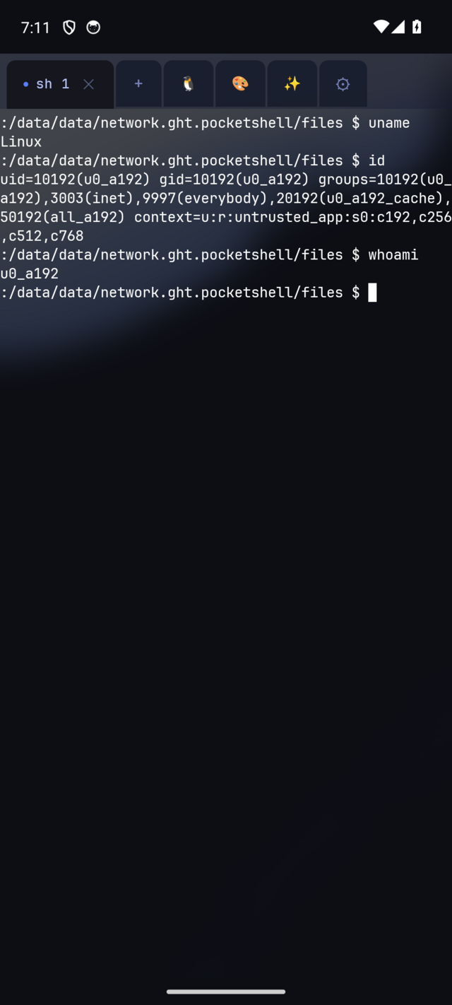 Pocket Shell terminal with the Tab Rail and on-screen keys
